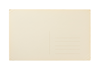 Vintage postcard isolated on white, blank aged paper card for message or design, antique beige stationery with address lines