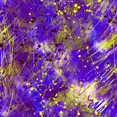 Abstract chaotic scribble art seamless pattern. Hand drawn expressive line design with watercolor texture and mixed media layers. Dynamic background for textile, fabric, wrapping paper, fashion prints