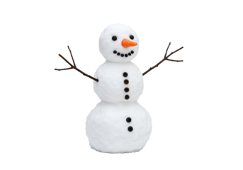 Classic snowman PNG isolated on transparent background, winter holiday decoration with carrot nose and stick arms, festive season