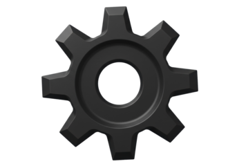 Dark gray gear isolated PNG on transparent background, cogwheel mechanical part for engineering and industrial design