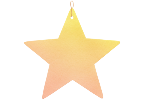 Watercolor yellow star isolated PNG on transparent background, festive decoration for Christmas and New Year holiday design