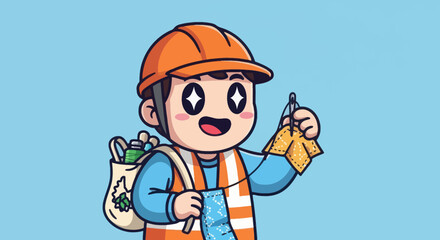 Cartoon sewer worker with needlepoint