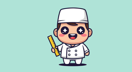 Cartoonish cook holding a ruler
