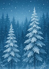 Obraz premium Serene snowy forest night scene.