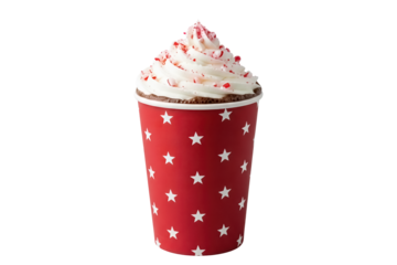 red star paper cup with whipped cream hot chocolate