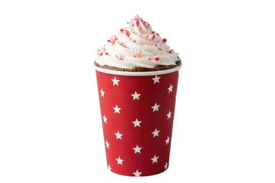 red star paper cup with whipped cream hot chocolate