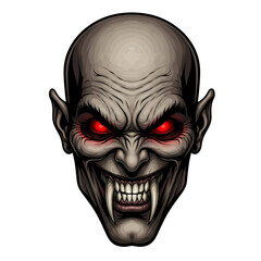 Fototapeta premium Menacing Vampire Head Illustration with Glowing Red Eyes and Fangs - Spooky Horror Monster for Halloween