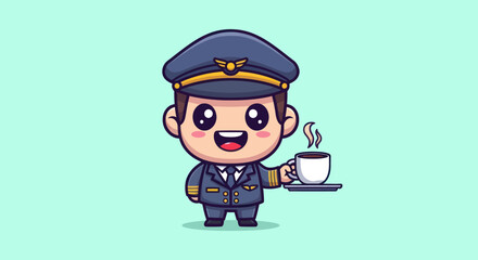 Cheerful cartoon nurse with arms raised, on a yellow background