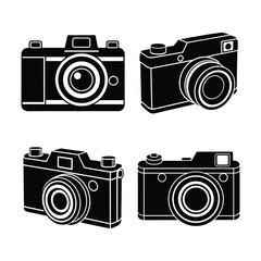Set of camera icons, Retro vintage style isolated on white background.