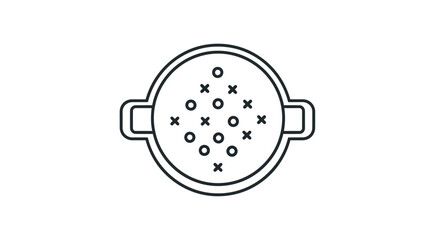 Simple Line Art Icon of a Round Colander with Handles.