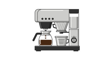 Modern Grey Coffee Maker with Glass Carafe and Cup.