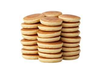 Stack of golden brown crumpets isolated on transparent background, breakfast pastries for tea time and brunch menus