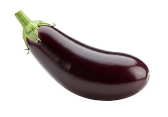 Shiny dark purple eggplant isolated on transparent background, fresh vegetable for healthy eating...