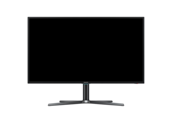 Modern black monitor PNG isolated on transparent background, sleek computer display for graphic design and digital artwork projects