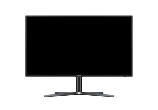 Modern black monitor PNG isolated on transparent background, sleek computer display for graphic design and digital artwork projects