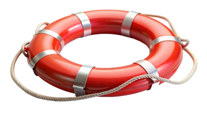  red-lifebuoy-with-rope on white background