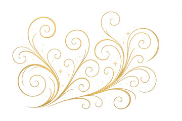 Golden ornamental swirl with decorative flourish and sparkling filigree element, transparent background