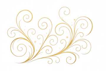 Golden ornamental swirl with decorative flourish and sparkling filigree element, transparent background