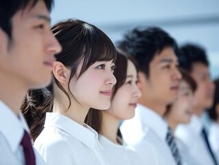 前を見つめる若い社会人たちの横顔チームで未来を目指すビジネスイメージ