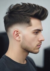 Fototapeta premium Modern men s fade haircut with textured top