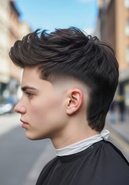 Modern textured haircut with a faded undercut and mullet detail