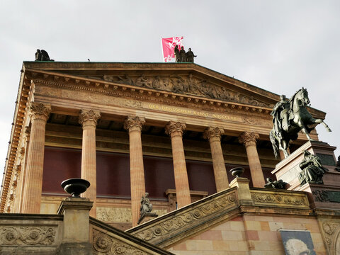 The Alte Nationalgalerie building facade on the Museum Island in the historic centre of Berlin, Germany 