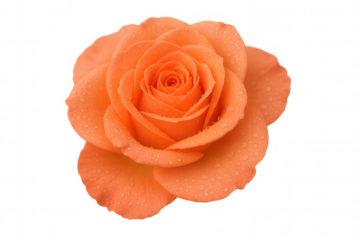 Orange rose flower with water drops blooming, beautiful fresh flora on transparent background