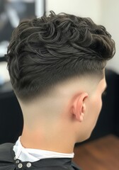 Obraz premium Modern men s haircut with textured top and faded sides