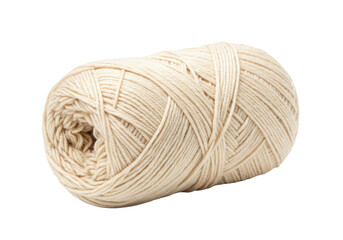 Ball of cream-colored yarn isolated on transparent background, soft wool thread for knitting and crochet projects