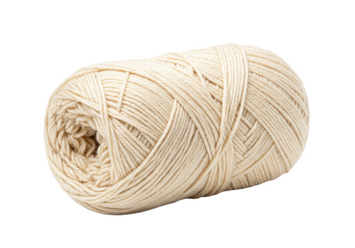 Ball of cream-colored yarn isolated on transparent background, soft wool thread for knitting and crochet projects