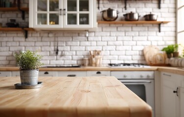Modern Kitchen With Wooden Countertop and Gas Stove in Bright Home Setting
