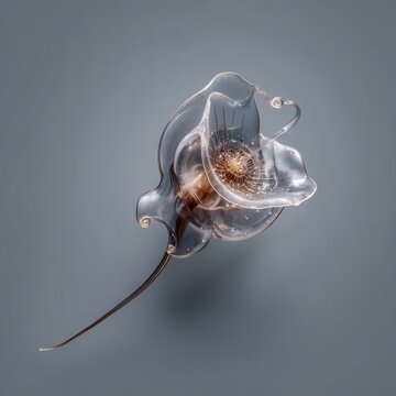 A stunning view of a salp against a background. The salp is beautiful and captivating, a real masterpiece of nature