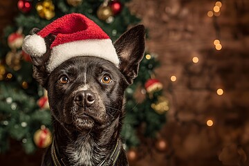 Cute Dog in Santa Hat with Copy Space for Christmas
