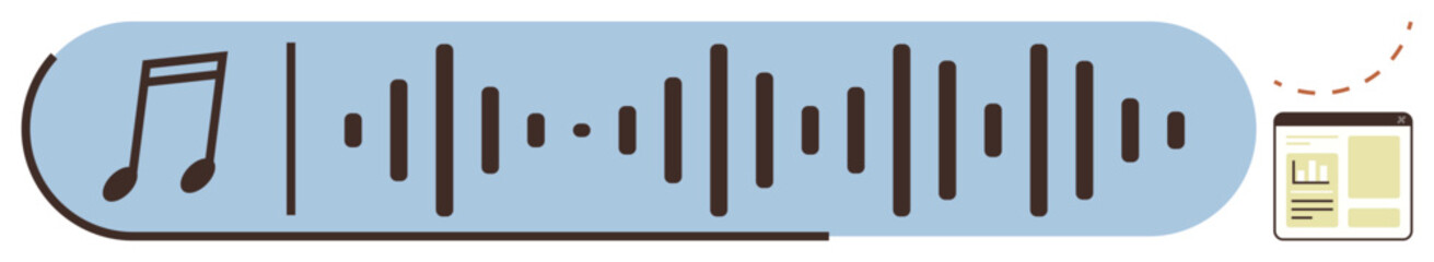 Musical note, sound wave, and file icon convey audio recording, sharing, and streaming. Ideal for music, sound editing, podcasting, audio production digital media data storage creative tech