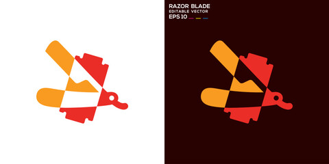 Razor blade logo. Cutting, sharp, iron, aluminum. Vector design template.