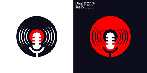Recording logo. Music, audio, songs, vinyl. Vector design template.