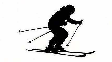 Fototapeta premium Silhouette of a skier descends a snowy slope, demonstrating athletic skill and winter sport.