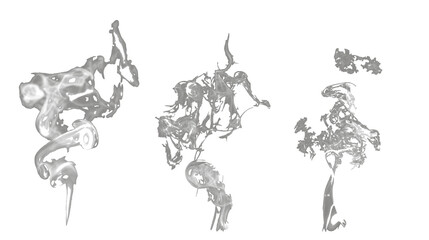 Set of black steam looking like smoke isolated on white background. Collection of clouds of black smoke.