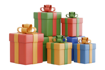 Colorful gift boxes stacked high, wrapped with vibrant ribbons, representing celebration and generosity.