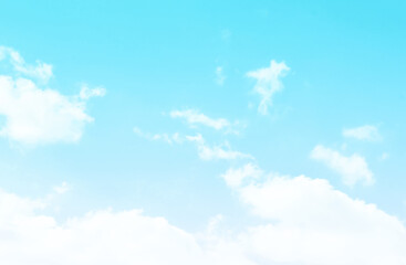 Blue sky with white fluffy cloud. Cloudscape cumulus summer soft light sky. Beautiful nature morning. Freedom of life concept.