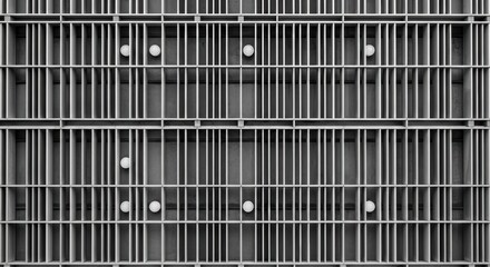 Symmetrical gray metal grate with vertical bars