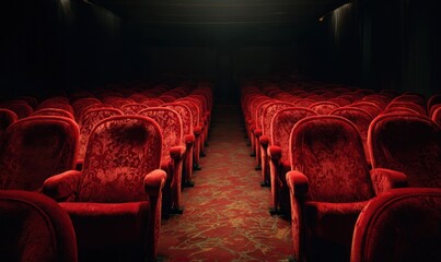 Empty Red Theater Seats Awaiting Audience for Movie Night.