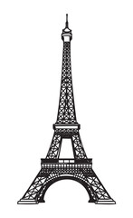 Black outline vector icon of the eiffel tower with intricate lattice design, representing paris and french architectural elegance.