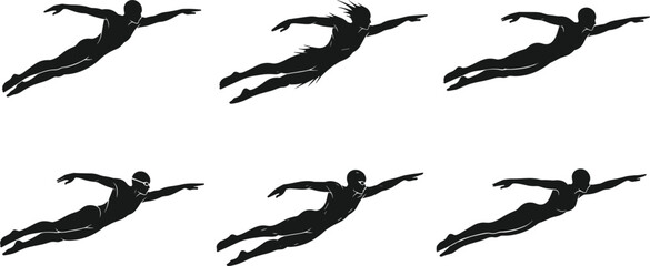 flying, swimming, athlete, fitness, workout, exercise, training, posture, technique, silhouette, motion, health, dynamic, superhero, movement, flying pose, swimming motion, athlete figure
