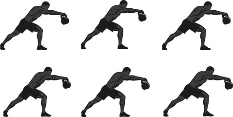 Kettlebell swing exercise illustration, strength training workout, fitness technique guide, gym posture, athlete movement, proper form, bodybuilding, health lifestyle