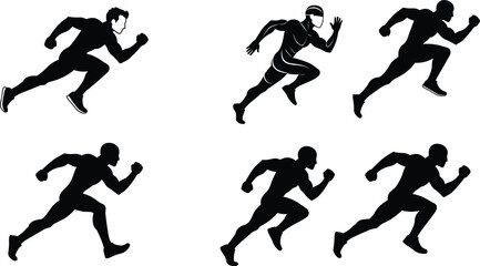 Running silhouette sequence illustration, athlete motion study, sports biomechanics, fitness training concept, gym workout posture, dynamic movement, health lifestyle