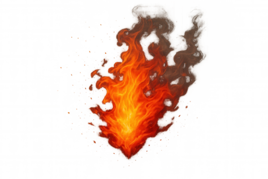 Burning fire showing flames and smoke, an inferno concept creating heat and energy on transparent background