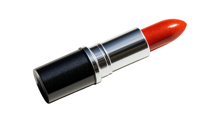 PNG of Close-up of a vibrant red lipstick with a sleek black casing, exuding elegance and beauty.