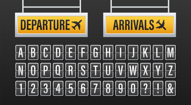 Airport departure arrivals split flap board alphabet letters