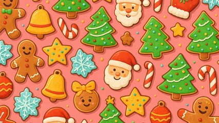 Obraz premium Festive Christmas cookie pattern illustration.